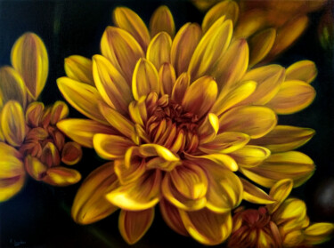 Peinture intitulée "Yellow chrysanthemum" par P J, Œuvre d'art originale, Huile