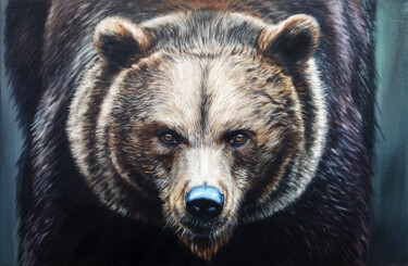 Painting titled "A bear." by P J, Original Artwork, Oil