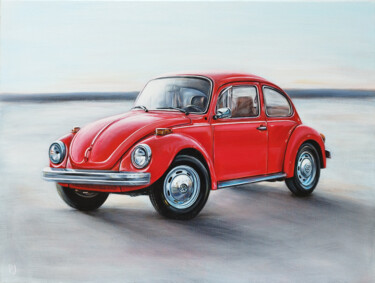 Painting titled "Red beetle" by P J, Original Artwork, Acrylic Mounted on Wood Stretcher frame
