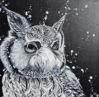 Peinture intitulée "Hibou" par Estelle Bénard, Œuvre d'art originale, Acrylique