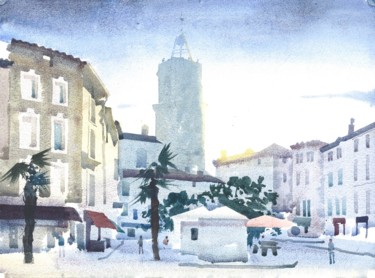 Schilderij getiteld "Place de la Republi…" door Nicholas Poullis, Origineel Kunstwerk, Aquarel