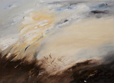 Pintura intitulada "Sky Writings" por Poumi Lescaut, Obras de arte originais, Óleo Montado em Armação em madeira
