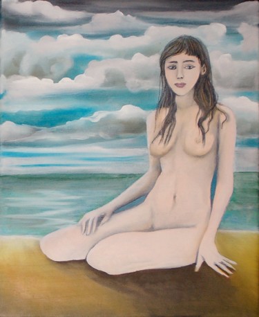 Painting titled "nu sur la plage- 30…" by Pierre Paul Parmentier, Original Artwork, Oil
