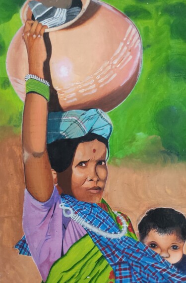 Malerei mit dem Titel "Beauty of village w…" von Pragya Vishwakarma Pragya, Original-Kunstwerk, Acryl
