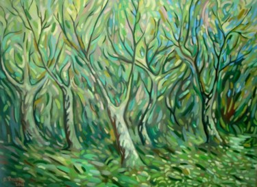 Painting titled "Trees at Batas stre…" by Rita Pranca, Original Artwork, Oil