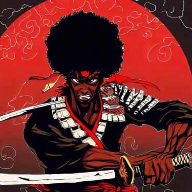 Arts numériques intitulée "Afro Samurai" par Prar, Œuvre d'art originale, Image générée par l'IA