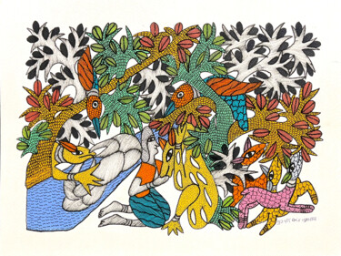 Pintura intitulada "love for animals" por Prasad Singh Kushram, Obras de arte originais, Acrílico
