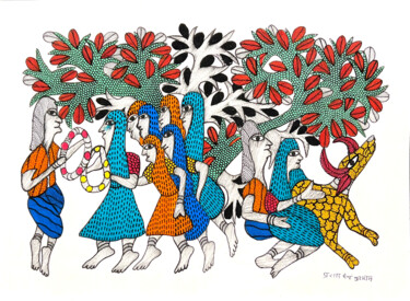 Pintura intitulada "The Wedding Story 4" por Prasad Singh Kushram, Obras de arte originais, Acrílico