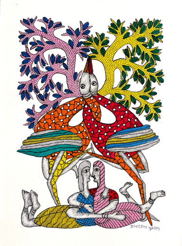 Картина под названием "Tree Of Life 05" - Prasad Singh Kushram, Подлинное произведение искусства, Акрил