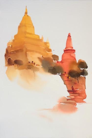 Schilderij getiteld "Rising high Burmese…" door Prashant Prabhu, Origineel Kunstwerk, Aquarel
