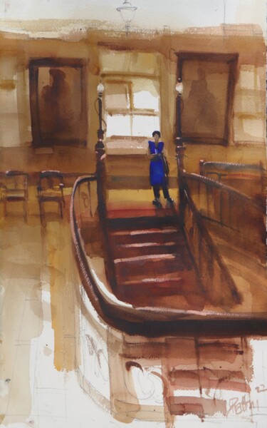 Painting titled "Stairs to the times…" by Prashant Prabhu, Original Artwork, Watercolor