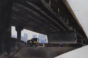 Painting titled "Much traffic has pa…" by Prashant Prabhu, Original Artwork, Watercolor