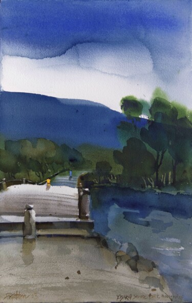 Schilderij getiteld "Enchanting bridges,…" door Prashant Prabhu, Origineel Kunstwerk, Aquarel