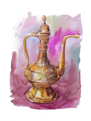 Peinture intitulée "Dallah, Arab tradit…" par Prem Chokli, Œuvre d'art originale, Aquarelle