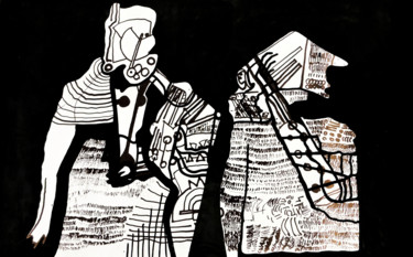 Zeichnungen mit dem Titel "Pareja en paseo noc…" von Juan Britos, Original-Kunstwerk, Acryl
