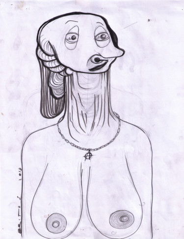 Dibujo titulada "Mujer anarquista" por Juan Britos, Obra de arte original, Lápiz