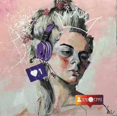 Painting titled "MARIE-ANTOINETTE AU…" by Priscilla Seiller, Original Artwork, Acrylic Mounted on Wood Stretcher frame