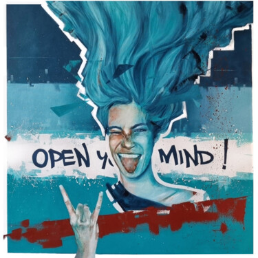 Painting titled "OPEN YOUR MIND" by Priscilla Seiller, Original Artwork, Acrylic Mounted on Wood Stretcher frame