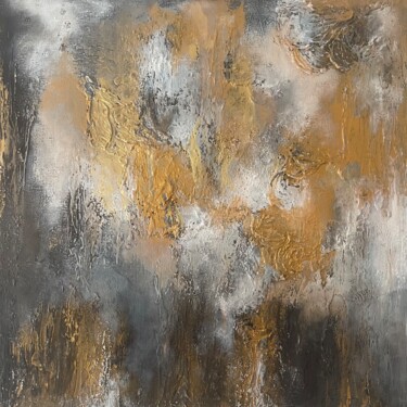 Painting titled "Black and gold abst…" by Priyal D, Original Artwork, Oil Mounted on Wood Stretcher frame