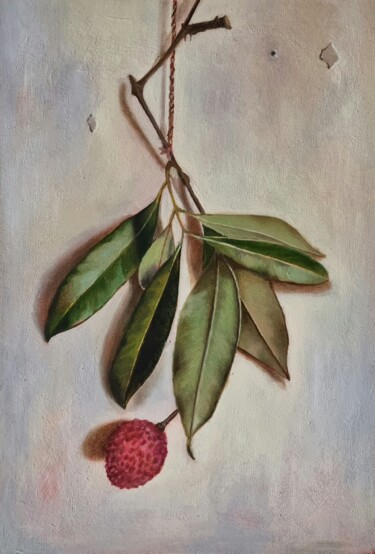 Schilderij getiteld "Litchi with Leaves…" door Priyanka Singh, Origineel Kunstwerk, Olie