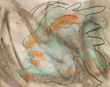 Tekening getiteld "uneasiness" door Prof. Andreas Loeschner-Gornau, Origineel Kunstwerk, Krijt