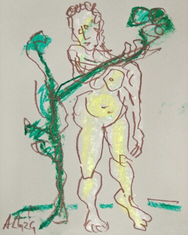 Drawing titled "Eva am Baum" by Prof. Andreas Loeschner-Gornau, Original Artwork, Pastel