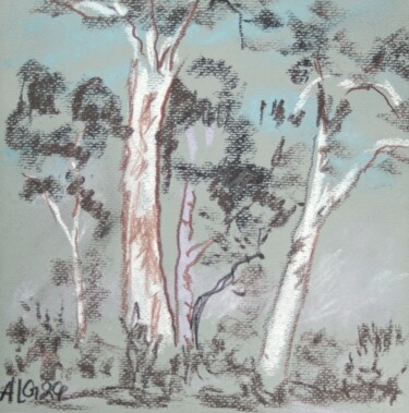 Drawing titled "Landschaft Bäume" by Prof. Andreas Loeschner-Gornau, Original Artwork, Pastel