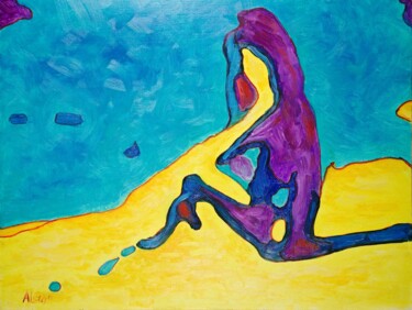 Schilderij getiteld "Sunbathing By The S…" door Prof. Andreas Loeschner-Gornau, Origineel Kunstwerk, Olie Gemonteerd op Hout…