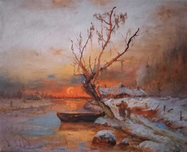 Schilderij getiteld "Moring winter view" door Prokaj Dávid, Origineel Kunstwerk, Olie