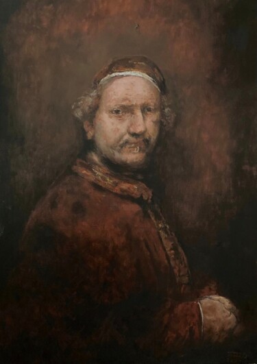 Malerei mit dem Titel "Rembrandt portrait…" von Prokaj Dávid, Original-Kunstwerk, Öl Auf Keilrahmen aus Holz montiert