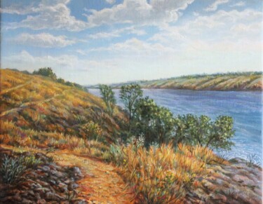 Painting titled "coast of Khortytsia" by Gennadiy Protsko, Original Artwork, Oil