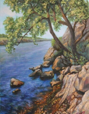 Schilderij getiteld "Dnepr River" door Gennadiy Protsko, Origineel Kunstwerk, Olie