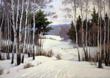 Peinture intitulée "One short winter day" par Yuri Pryadko, Œuvre d'art originale, Huile