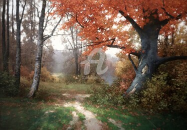 Malerei mit dem Titel "October in Forest" von Yuri Pryadko, Original-Kunstwerk, Öl