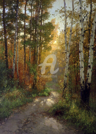 Malerei mit dem Titel "Autumn Path" von Yuri Pryadko, Original-Kunstwerk, Öl