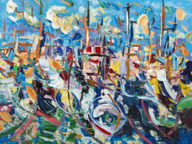 Painting titled "rest boats" by Puliafico, Original Artwork, Oil