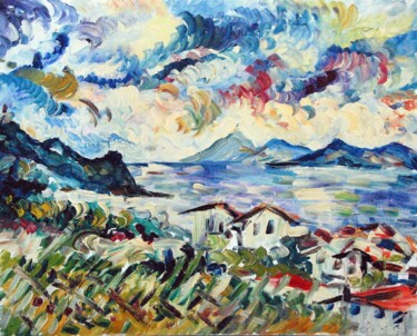 Painting titled "Eolie" by Puliafico, Original Artwork, Oil Mounted on Wood Stretcher frame