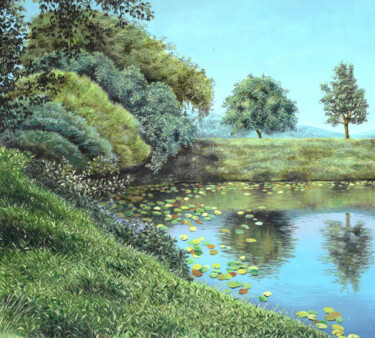 Peinture intitulée "Little Pond" par Pushpendra Singh Mandloi, Œuvre d'art originale, Huile