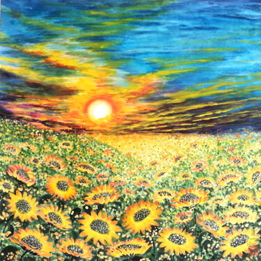 Painting titled "Sunflowers" by Pu Wei, Original Artwork, Ink