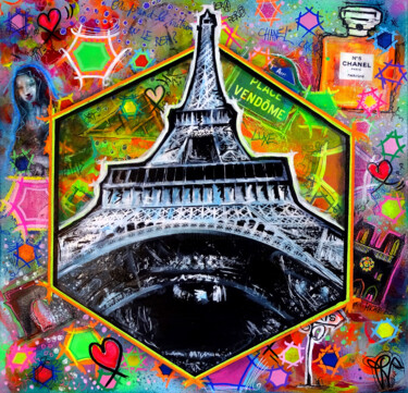 Картина под названием "Tableau pop art Par…" - Pvettese, Подлинное произведение искусства, Рисунок распылителем краски Устан…