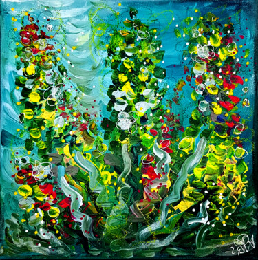 Painting titled "Tableau abstrait fl…" by Pvettese, Original Artwork, Acrylic Mounted on Wood Stretcher frame