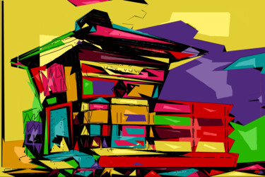 Digital Arts titled "Beach Guard House" by Pwa Studio, Original Artwork, Digital Painting
