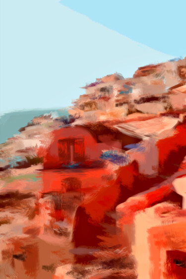 Digital Arts titled "Beautiful Santorini" by Pwa Studio, Original Artwork, Digital Painting