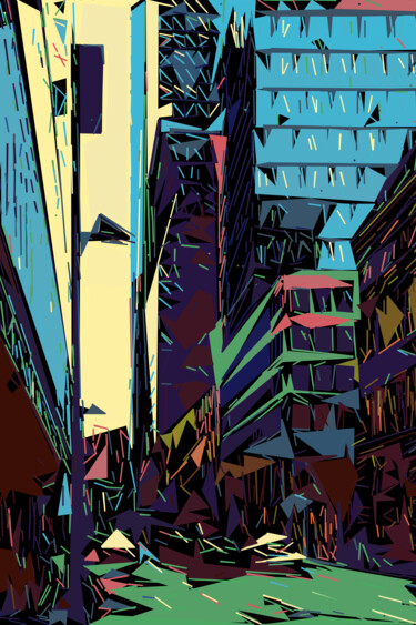 Digital Arts titled "City Street Abstract" by Pwa Studio, Original Artwork, Digital Painting