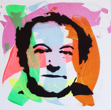 Pintura intitulada "PyB   Coluche   202…" por Pyb, Obras de arte originais, Tinta spray Montado em Armação em madeira