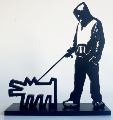 Γλυπτική με τίτλο "PYB Dog Haring & Bo…" από Pyb, Αυθεντικά έργα τέχνης, Ακρυλικό