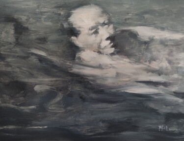 Pittura intitolato "Mao Zedong  swim in…" da Qiang Chen, Opera d'arte originale, Olio