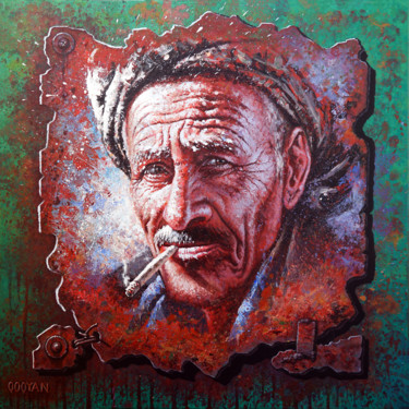 Painting titled "Kurdish man" by Qoqyan, Original Artwork, Acrylic Mounted on Wood Stretcher frame