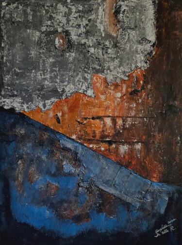 Pittura intitolato "Large Rustic Abstra…" da Queennoble Dr. Elle Ramirez, Opera d'arte originale, Acrilico Montato su Pannel…