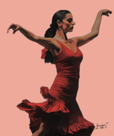 Painting titled "Flamenco Dancer Luc…" by Queennoble Dr. Elle Ramirez, Original Artwork, Acrylic Mounted on Wood Panel